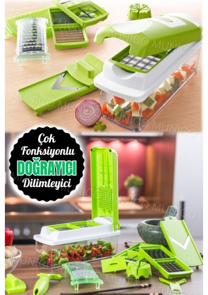 11 Parça Çok Fonksiyonlu Sebze Meyve Dilimleme ve Soyma Seti, Yeşil