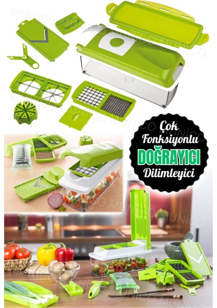 11 Parça Çok Fonksiyonlu Sebze Meyve Dilimleme ve Soyma Seti, Yeşil modelleri