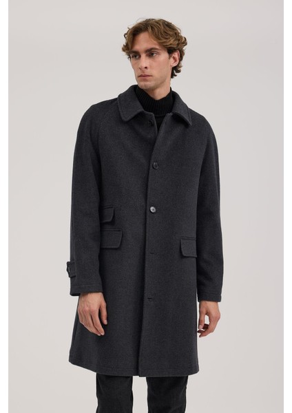 Antrasit Comfort Fit Bebe Yaka Yünlü Kaban