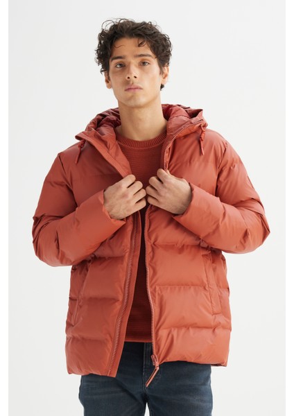 Regular Fit Normal Kesim Kapüşonlu Cepli Şişme Puffer Mont