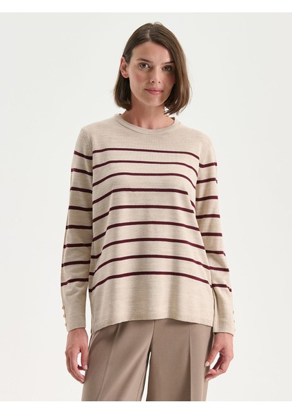 Yeni Sezon Bisiklet Yaka Çizgili Kadın Triko Kazak