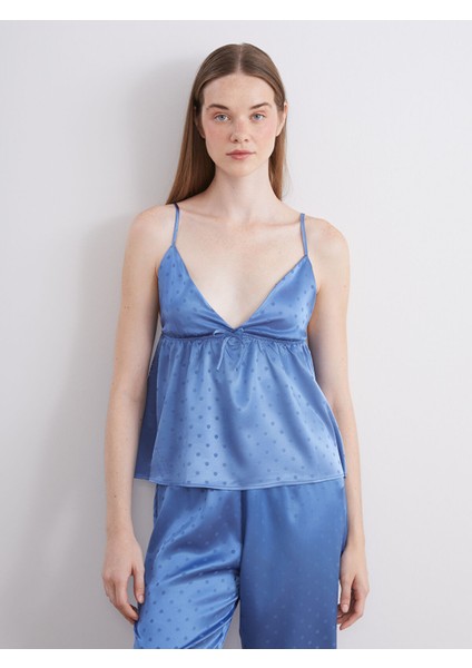 Yeni Sezon V Yaka Puantiyeli Kadın Pijama Takımı modelleri