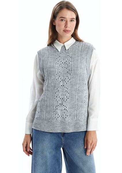 Yeni Sezon Bisiklet Yaka Ajurlu Kadın Triko Süveter