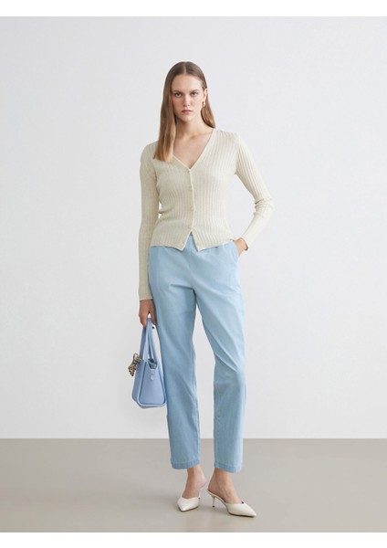 Yeni Sezon Beli Lastikli Carrot Fit Kadın Jean Pantolon