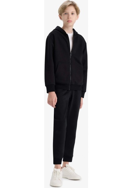 W0773 Siyah Erkek Çocuk Beli Paçası Lastikli Okul Eşofman Altı