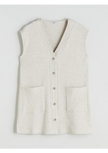 Yeni Sezon V Yaka Desenli Kadın Yelek