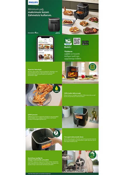 Akıllı Fritöz 14 Fonksiyon, Pencereli, 5.6lt, Siyah, Yüksek Performans