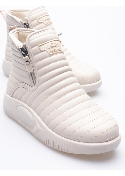 Kadın Deri Bot Fermuarlı Bej Tareo