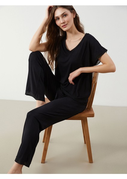 Yeni Sezon V Yaka Kadın Pijama Takım