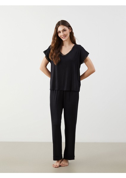 Yeni Sezon V Yaka Kadın Pijama Takım modelleri