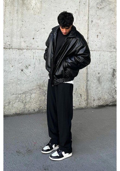 Oversize Vintage Erkek Siyah Deri Ceket fiyatları