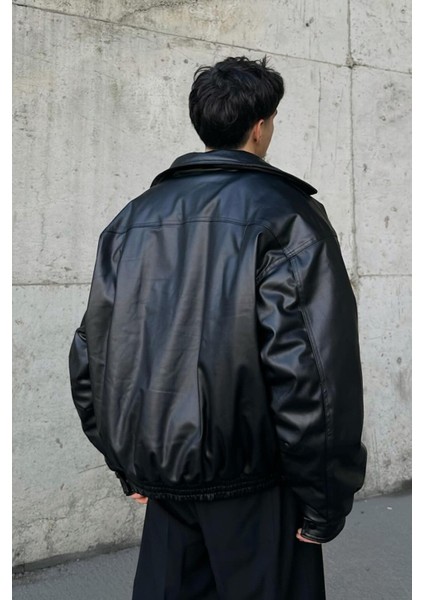 Oversize Vintage Erkek Siyah Deri Ceket modelleri