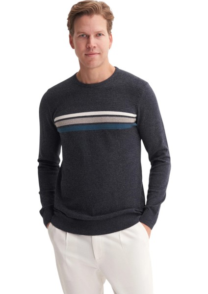 Soft Touch Slim Fit Basic Çizgi Baskılı Bisiklet Yaka Kazak fiyatları