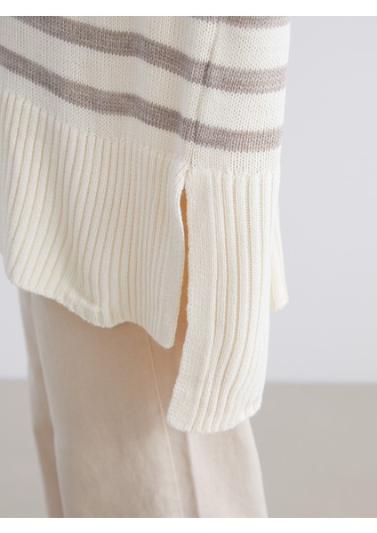 Yeni Sezon Bisiklet Yaka Çizgili Oversize Kadın Triko Kazak modelleri