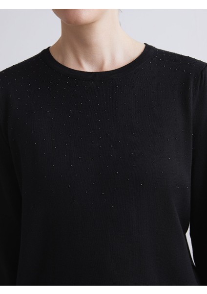 Yeni Sezon Bisiklet Yaka Taşlı Kadın Triko Kazak modelleri