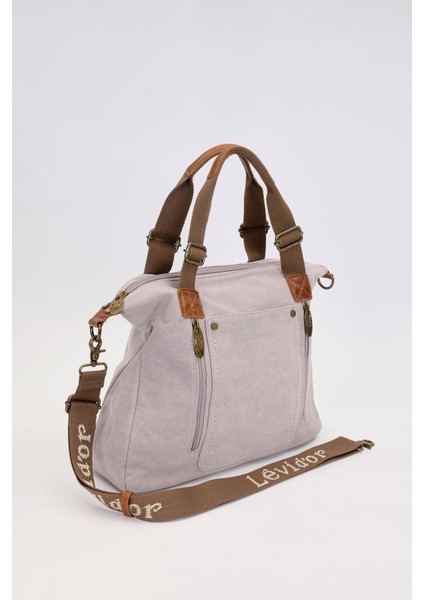 Gri Çift Fermuarlı Kumaş Askılı El Çantası fiyatları