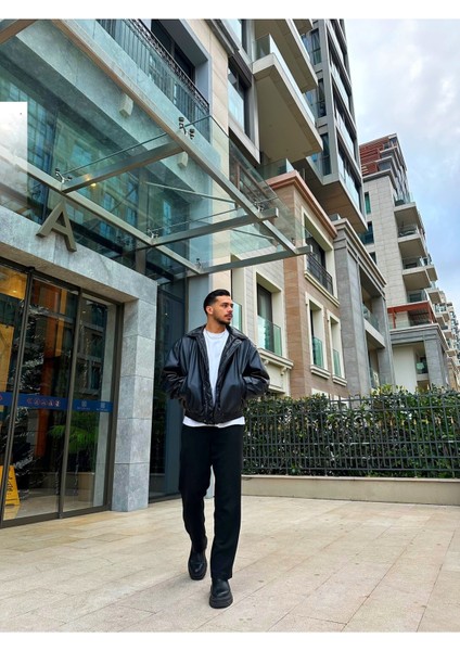 Vintage Erkek Oversize Siyah Deri Ceket modelleri