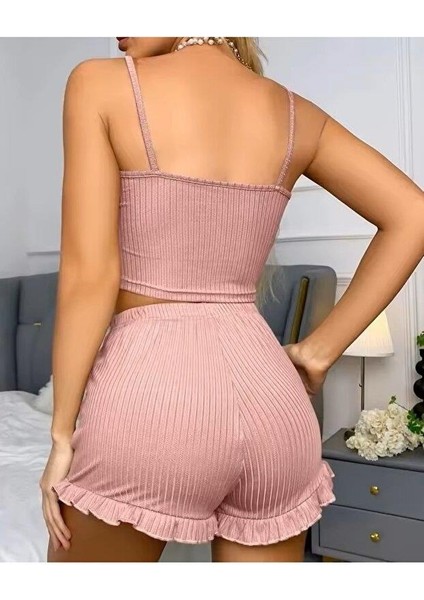 Kadın Pudra Dantel Detaylı Şortlu Gecelik Pijama Takımı 5015 fiyatları