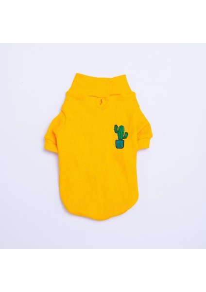 Sarı Cactus Kaktüs Nakışlı Esnek Kedi Köpek Sweat- Kedi Köpek Kıyafeti indirimleri