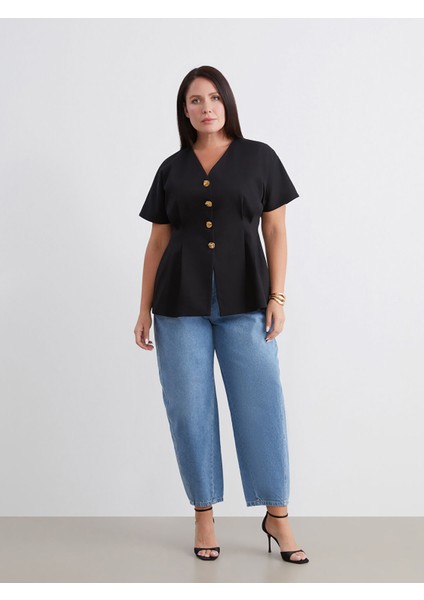 Yeni Sezon Büyük Beden V Yaka Peplum Bluz fiyatları