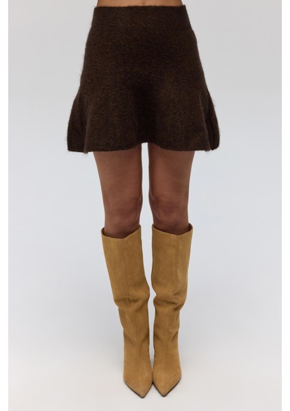 Nordis Volanlı Kahve Triko Mini Etek modelleri