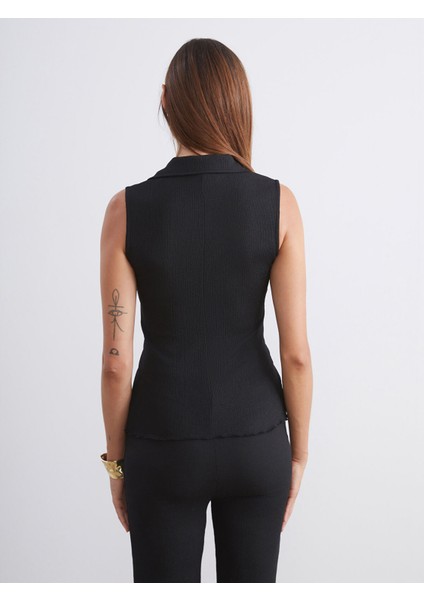 Yeni Sezon Gömlek Yaka Dokulu Kadın Yelek fırsatları