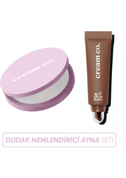 3in1 Lip Balm Ayna Seti | Dudak Nemlendirici Parlatıcı & Cep Aynası | Mocha Kahve