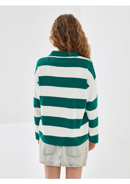 Yeni Sezon Polo Yaka Çizgili Kadın Triko Kazak fırsatları