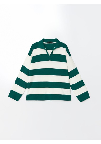 Yeni Sezon Polo Yaka Çizgili Kadın Triko Kazak indirimleri