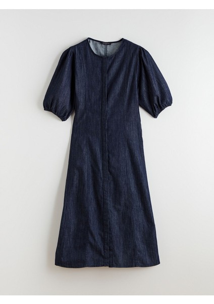 Yeni Sezon Balon Kollu Belden Oturtmalı Jean Elbise