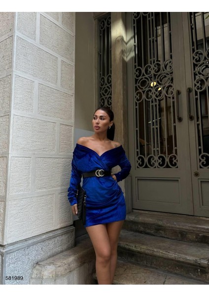 Kadife Esnek Kumaş Ön Pile Detaylı Kemerli Abiye Elbise 581989 Saks fiyatları