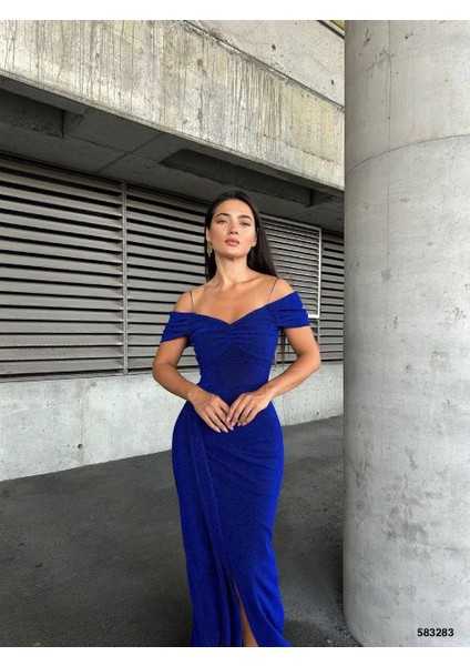 Flowers Esnek Kumaş Askılı Pile Detaylı Yırtmaçlı Abiye Elbise 583283 Saks fiyatları