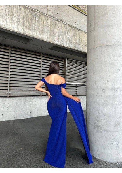 Flowers Esnek Kumaş Askılı Pile Detaylı Yırtmaçlı Abiye Elbise 583283 Saks modelleri