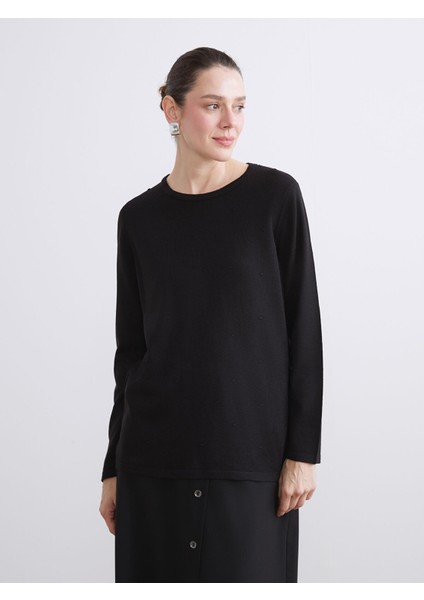 Yeni Sezon Bisiklet Yaka Kendinden Desenli Kadın Triko Kazak