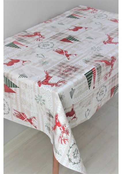 Elyaf Astarlı Silinebilir Pvc Muşamba Masa Örtüsü Noel Geyik