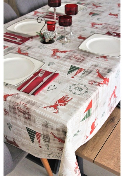 Elyaf Astarlı Silinebilir Pvc Muşamba Masa Örtüsü Noel Geyik fiyatları