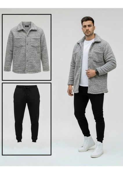 Unisex Trend Kombin Peluş Gömlek Ceket & Jogger Eşofman Takımı