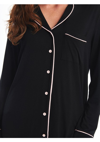 Yeni Sezon Gömlek Yaka Düz Uzun Kollu Kadın Pijama Takımı modelleri