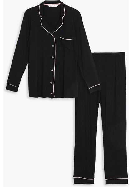 Yeni Sezon Gömlek Yaka Düz Uzun Kollu Kadın Pijama Takımı indirimleri