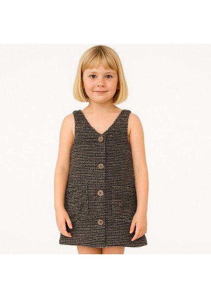 Kız Çocuk Askılı Düğmeli Elbise – Cepli, Dokulu Kumaş fiyatları