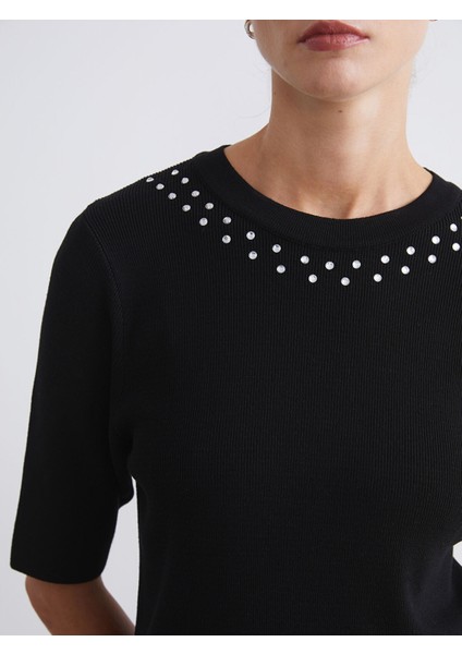 Yeni Sezon Bisiklet Yaka Taşlı Kadın Triko Kazak modelleri