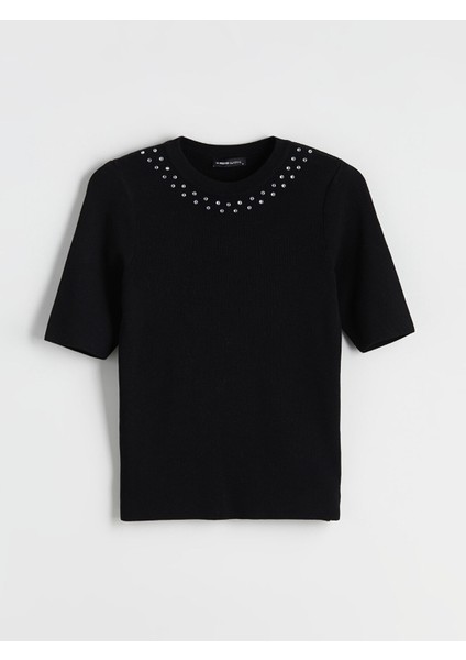 Yeni Sezon Bisiklet Yaka Taşlı Kadın Triko Kazak indirimleri