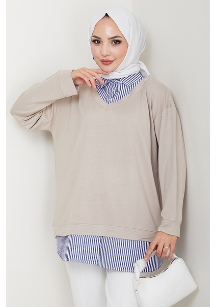 Gömlek Yaka Oysho Tunik 1612 - Taş