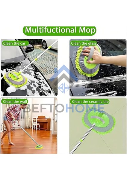 Yeşil Mikrofiber Çok Fonksiyonlu Araba Yıkama Fırçası ve Mopu Hediye
