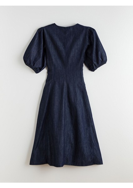 Yeni Sezon Balon Kollu Belden Oturtmalı Jean Elbise fiyatları