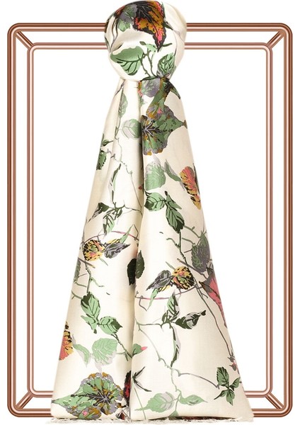 Beyaz Aşeka Desenli Ipek Şal