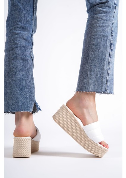 Reına Dolgu Topuklu Ortopedik Taban Hasır Görünümlü Kadın Terlik Ckt - Beyaz indirimleri