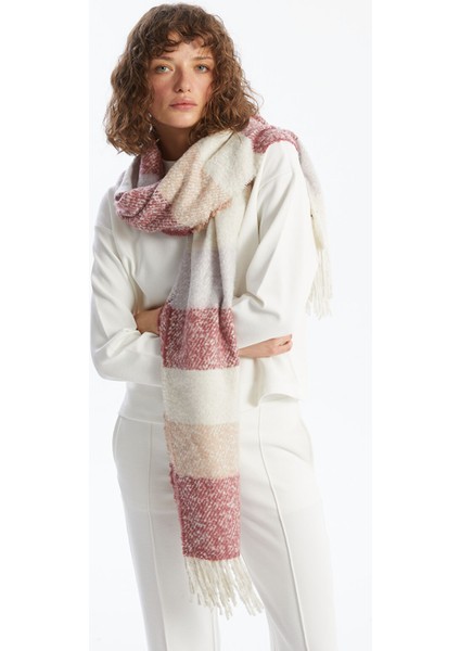 Yeni Sezon Renk Bloklu Saçaklı Kadın Atkı