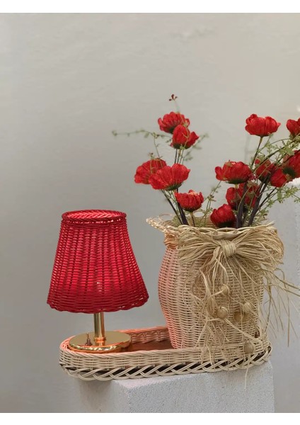 4'lü Rattan Kırmızı Gelincik Vazo Set fiyatları