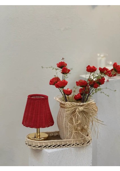 4'lü Rattan Kırmızı Gelincik Vazo Set modelleri